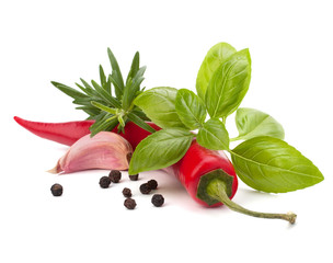 Chili pepper and flavoring herbs
