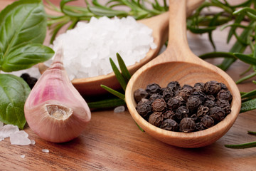 Fresh herbs and salt spoon