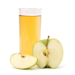 apple juice in glass and apple