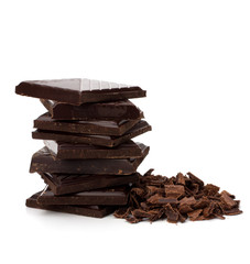 Chocolate bars stack and cinnamon sticks