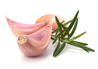 Garlic clove and rosemary leaf