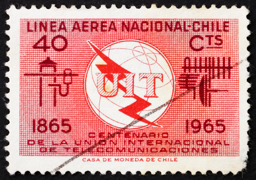 Postage stamp Chile 1965 ITU Emblem, Communication Equipment
