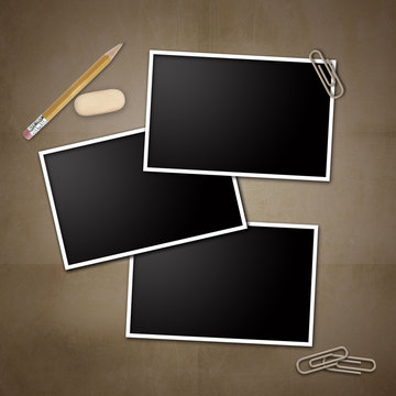 Photo frames with pencil, eraser, clip