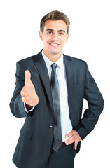 happy smiling businessman giving hand for hands