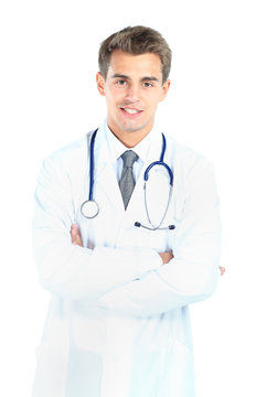 Smiling medical doctor. Isolated over white background