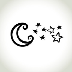 Vector Brushwork Symbol  Moon and Star.