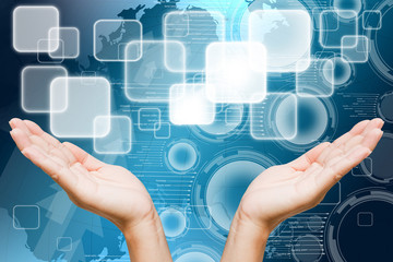 Hand of women pushing button on touch screen