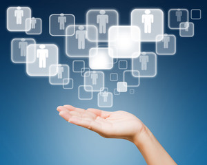 Hand of women pushing button on touch screen