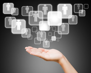 Hand of women pushing button on touch screen