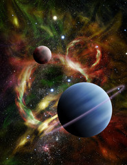 Illustration of Two Alien Planets in Space