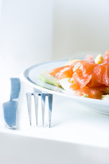 salmon salad close up