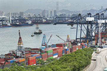 Commercial container port in Hong Kong