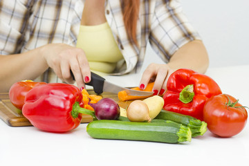 woman cutting vegetables
