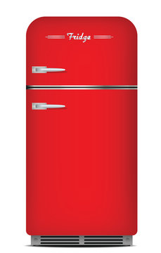 Red retro refrigerator. isolated on white