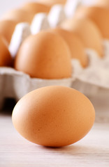 Chicken eggs on kitchen table