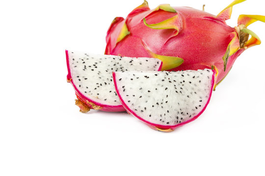Exotic Thai Fruit. Dragon fruit - Geow Mangon. Isolated on white