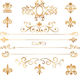 Set of golden vignettes, patterns and details for design