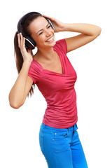 Naklejka premium Happy smiling girl dancing