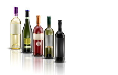 bottiglie di vino su sfondo bianco