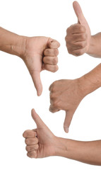 Hand gestures - Thumbs Up or Down. Composite images isolated
