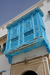 Traditional tunisian architecture with blue windows