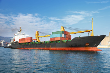 cargo container ship in ocean