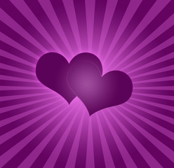 Pink love background with hearts and sunburst