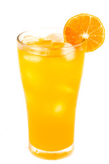 fresh orange juice on ice in the glass