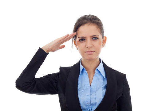 young business woman saluting