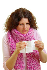 Young woman with flu virus