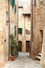 Fototapeta na wymiar Street in the town of Pienza, Tuscany, Italy