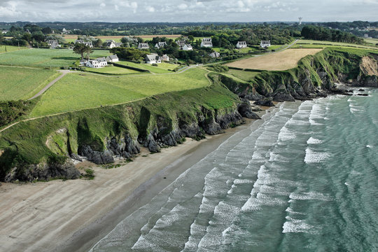 Plage de Trezmalaouen vue du ciel, Kerlaz, Finist&egrave;re