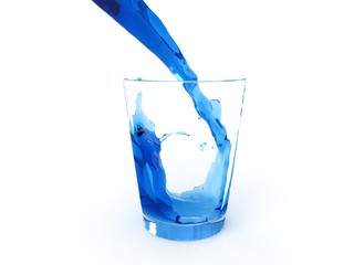 3d water flowing into the glass isolated on white