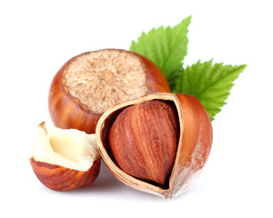 Hazelnuts with leaves