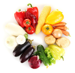 Bright colorful vegetables isolated on white background