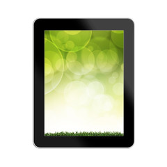 Green grass with background colorful in tablet Computer