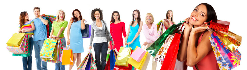 Group of beautiful shopping woman.