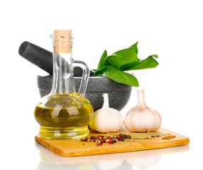 Set of ingredients and spice for cooking isolated on white