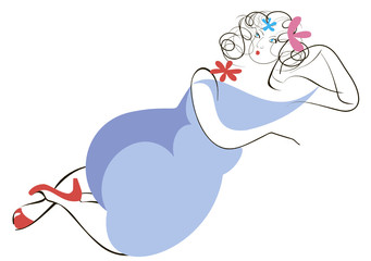 lying woman in a blue dress