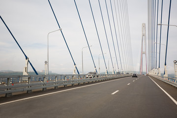 New suspension cable bridge in Vladivostok. Russia.