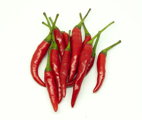 Thai red hot chili on white background