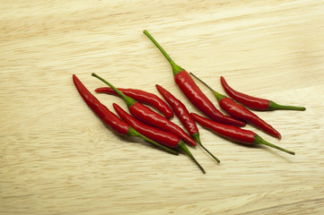 Thai red hot chili on wood background