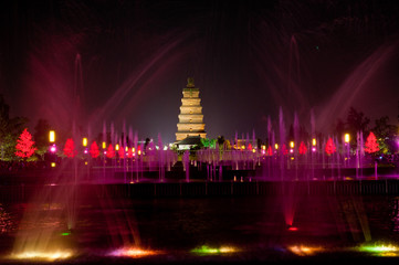 Illuminated water show at 1300-year-old Big Wild Goose Pagoda © rolf_52