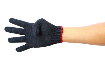 Male hand gesture number four closeup isolated on a white backgr