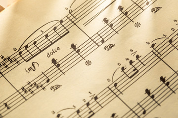 Music notes on paper background