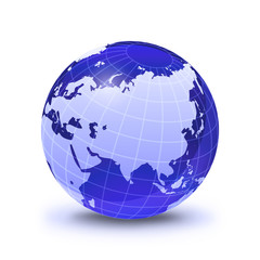 Earth globe stylized, in blue color, shiny and with white glowin