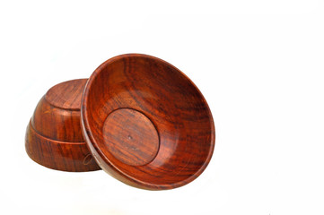 pair of wooden bowl on white background