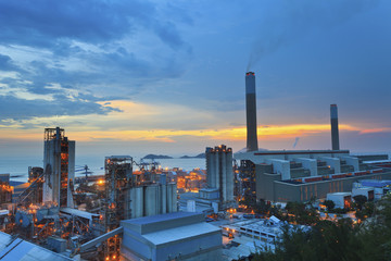 Power plants in Hong Kong at sunset