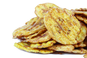 Fried thinly sliced banana chips, a tropical snack
