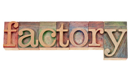 factory word in wood type